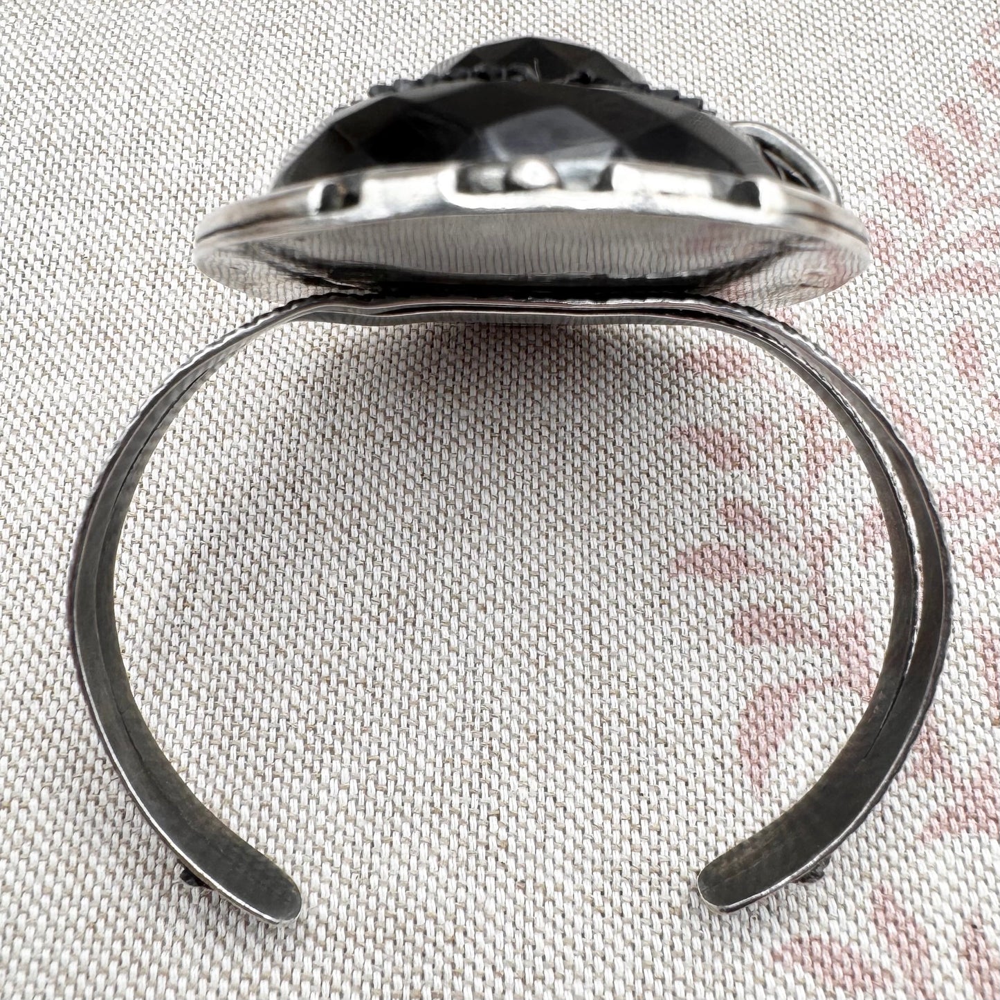Silver and carved black stone cuff bracelet, hallmarked London 2022