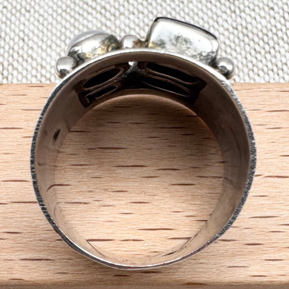 Vintage silver ring with garnet, amethyst, moonstone & pearl, size P (US 7.5)