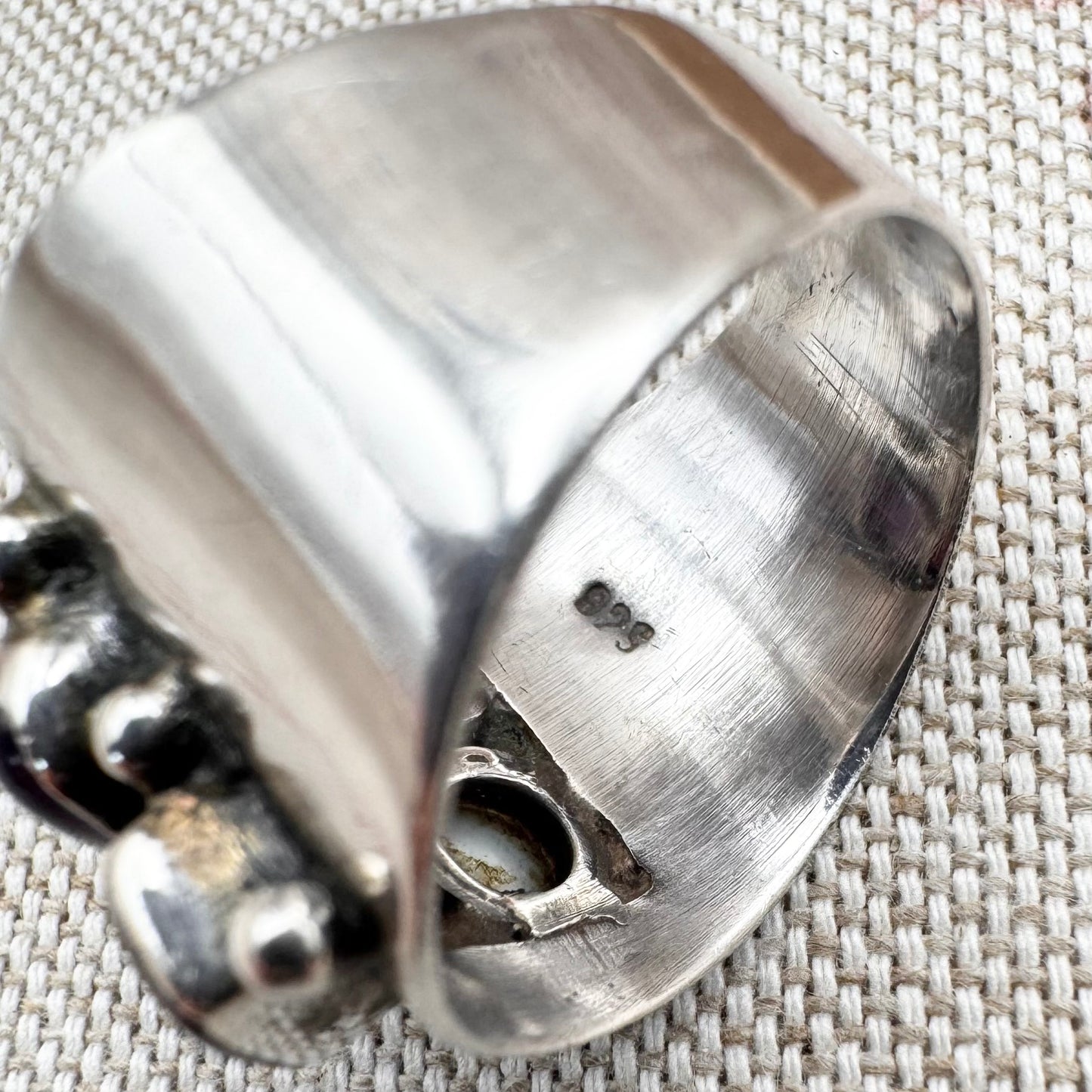 Vintage silver ring with garnet, amethyst, moonstone & pearl, size P (US 7.5)