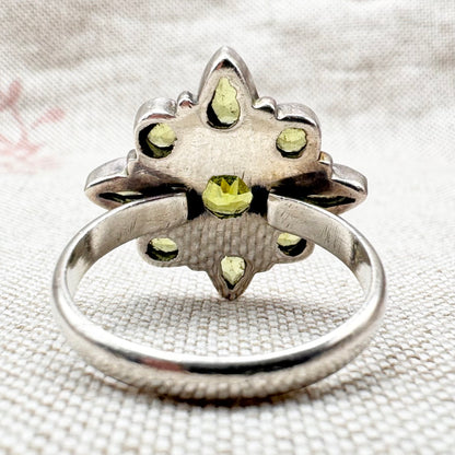 Silver peridot cluster ring, size R.5 (US 9)