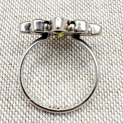 Silver peridot cluster ring, size R.5 (US 9)