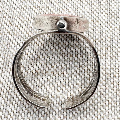 Silver spinner ring with coloured stone panels, adjustable size