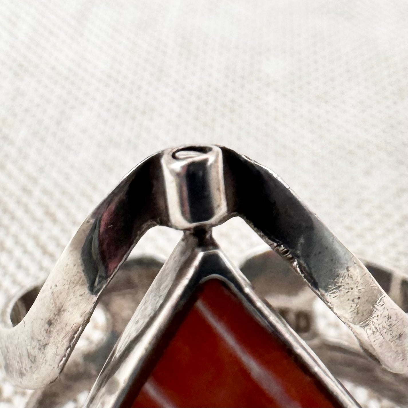 Silver spinner ring with coloured stone panels, adjustable size