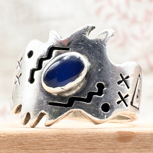 Mexican sterling silver abstract ring, size R.5 (US 9), hallmarked Edinburgh Import 1995