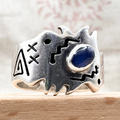 Mexican sterling silver abstract ring, size R.5 (US 9), hallmarked Edinburgh Import 1995