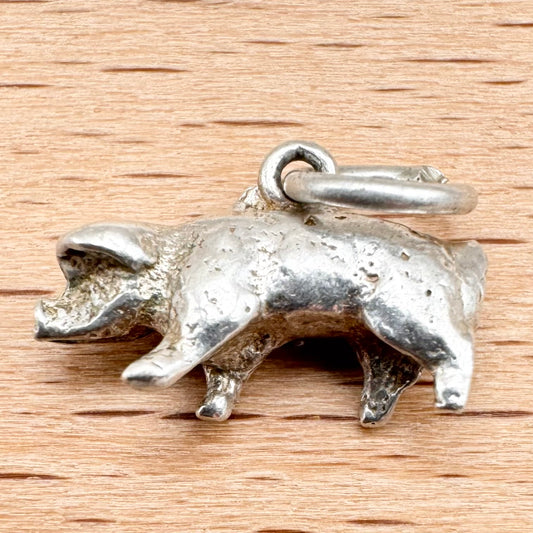 Small silver pig charm pendant