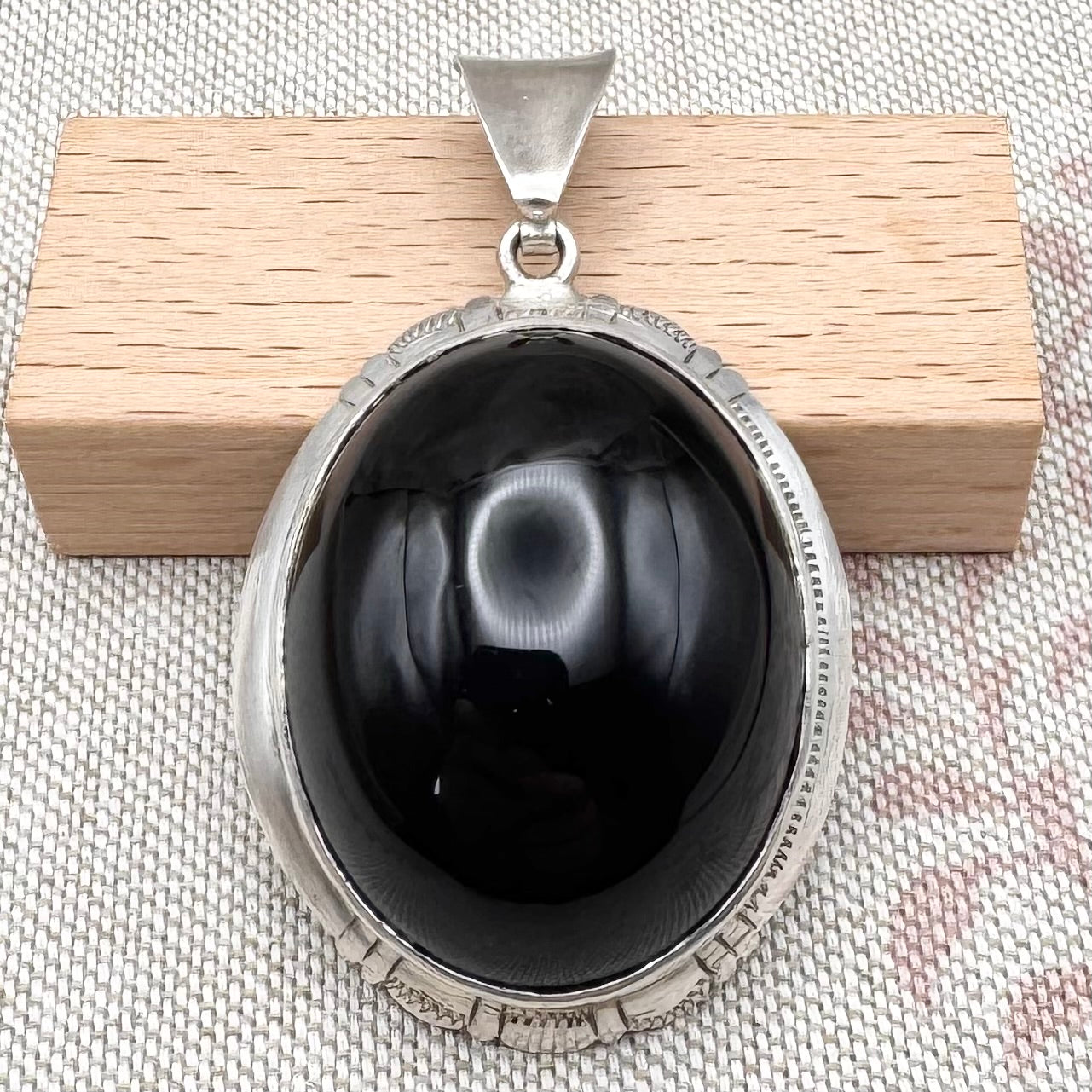 Large silver and black onyx pendant