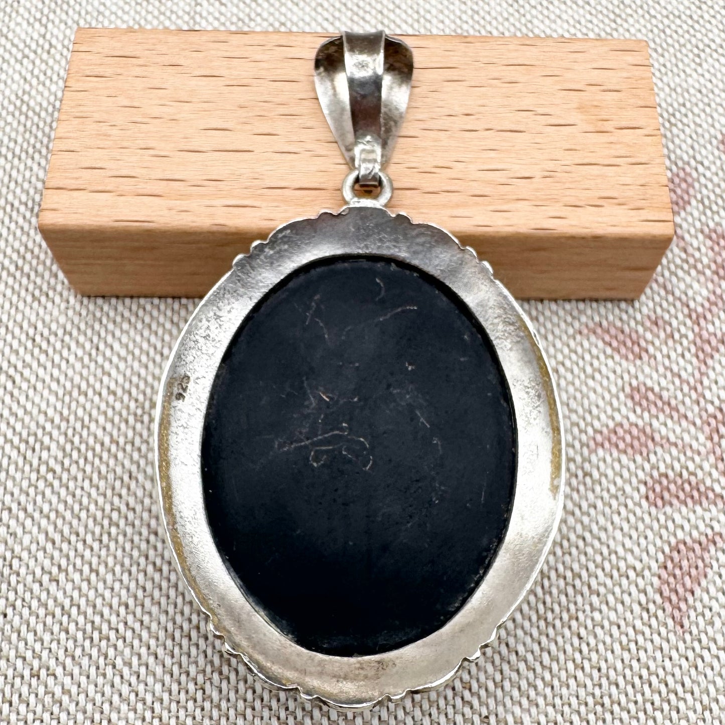 Large silver and black onyx pendant