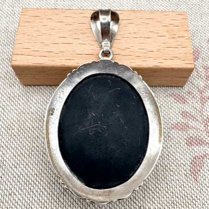 Large silver and black onyx pendant
