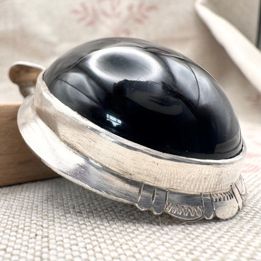 Large silver and black onyx pendant