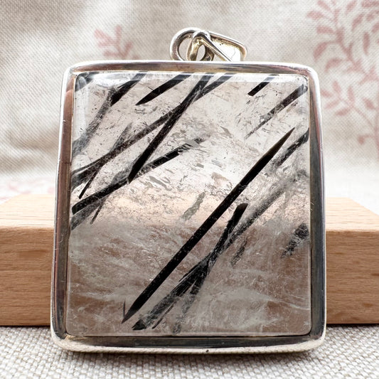Square black rutile quartz pendant