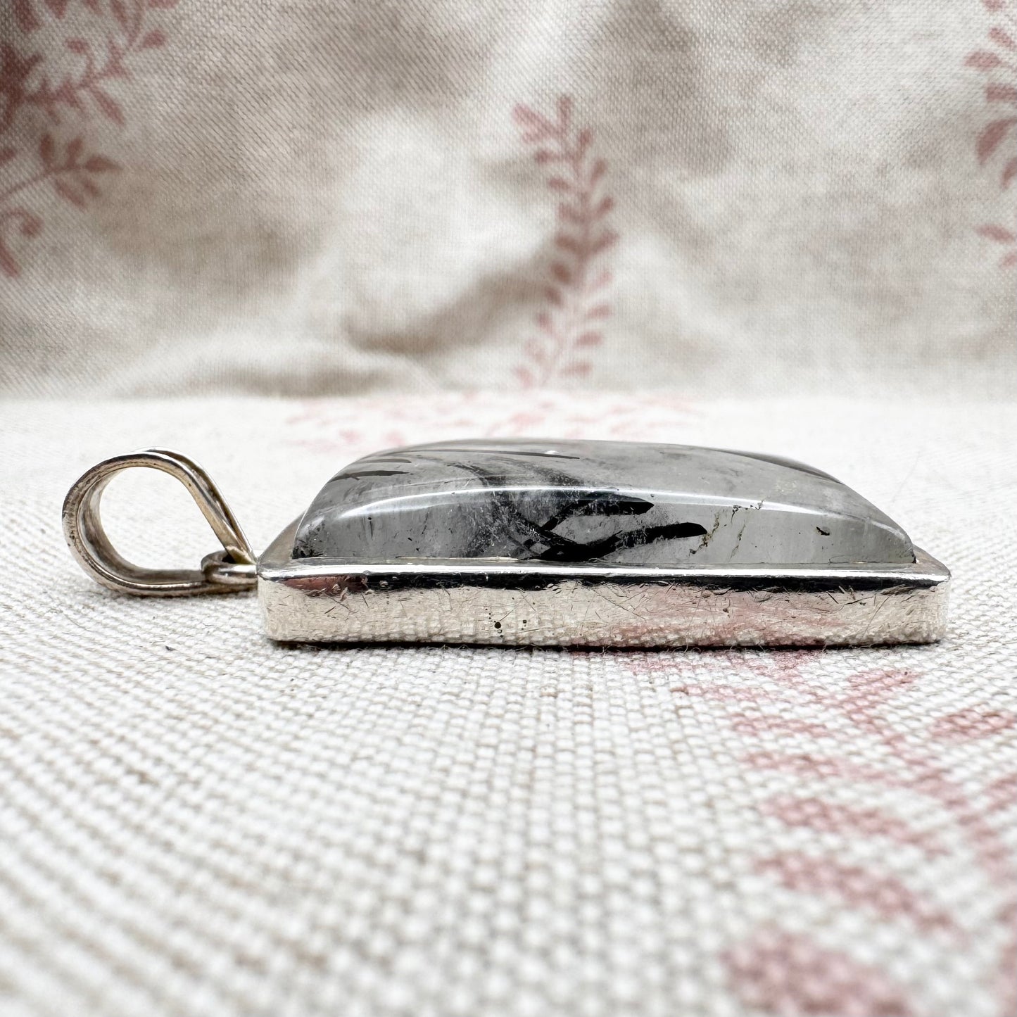 Square black rutile quartz pendant
