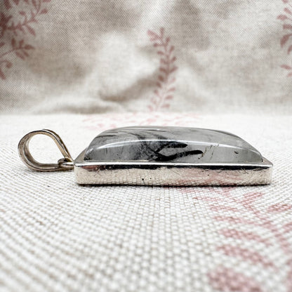 Square black rutile quartz pendant