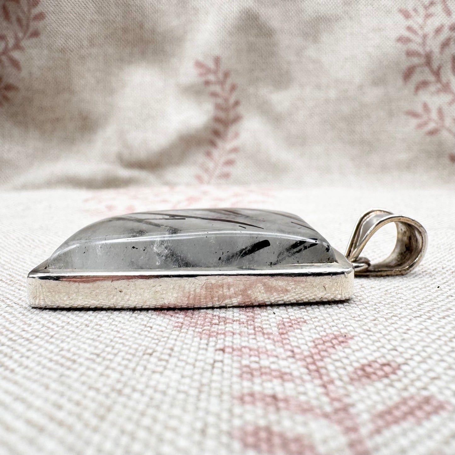 Square black rutile quartz pendant