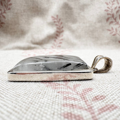Square black rutile quartz pendant