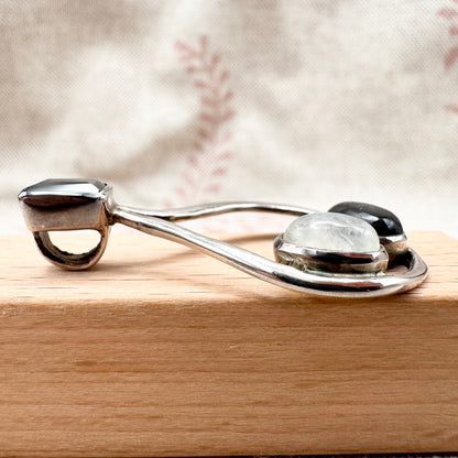 Silver pendant with onyx, moonstone & tourmalinated quartz