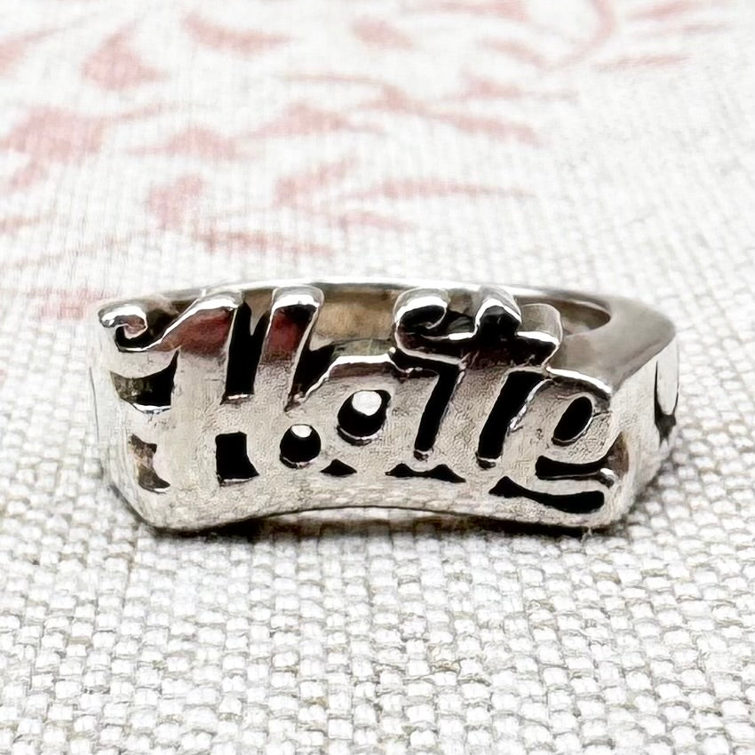 Etah Love silver ‘Love’ & ‘Hate’ rings, size J (US 4.5)