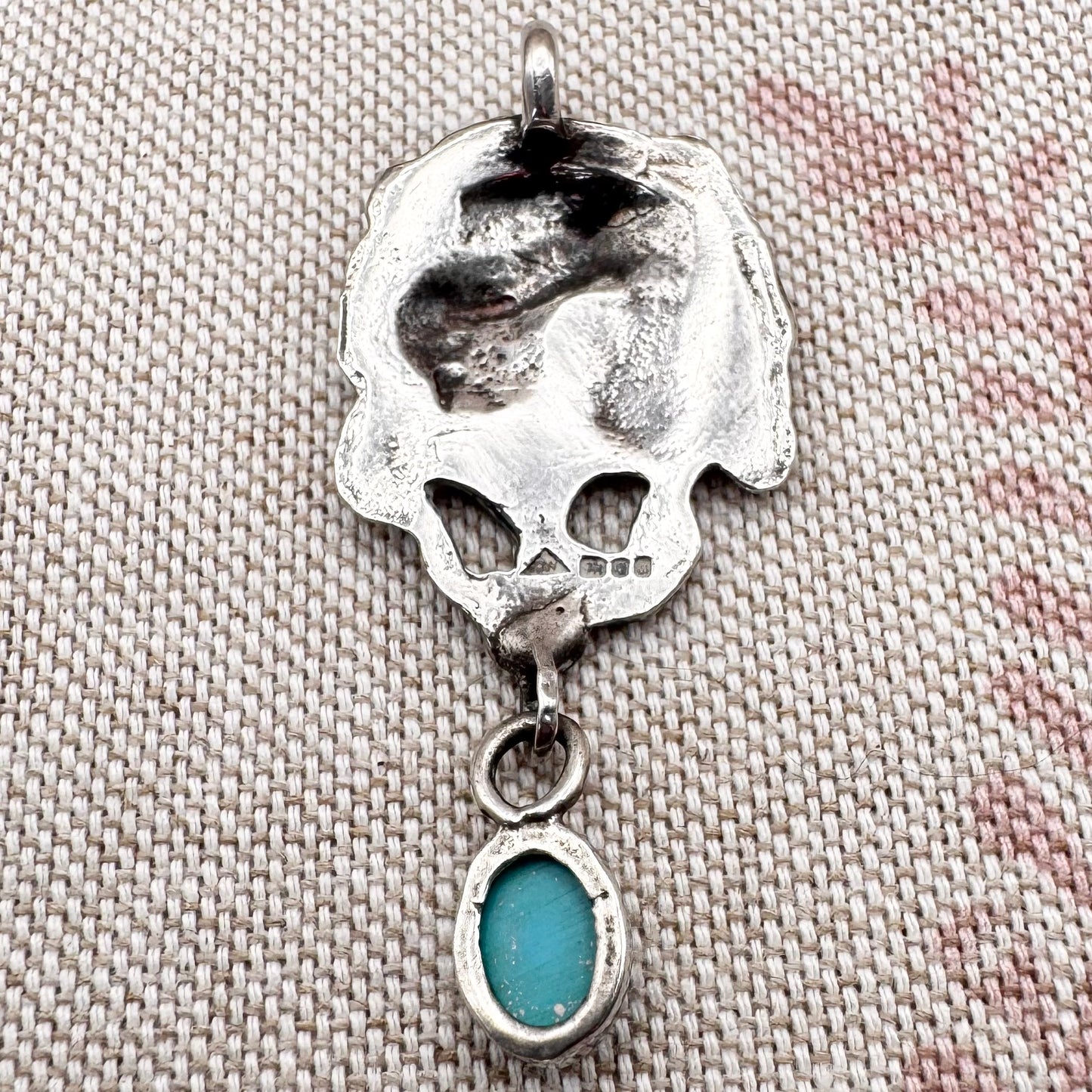 Art Nouveau style silver lady pendant with turquoise drop, hallmarked London 1973