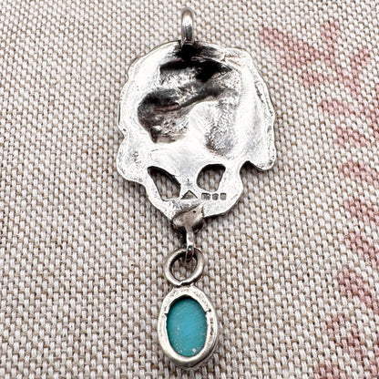 Art Nouveau style silver lady pendant with turquoise drop, hallmarked London 1973