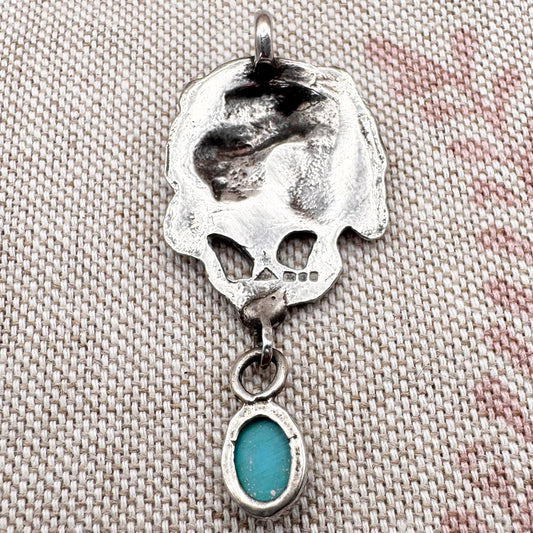 Art Nouveau style silver lady pendant with turquoise drop, hallmarked London 1973