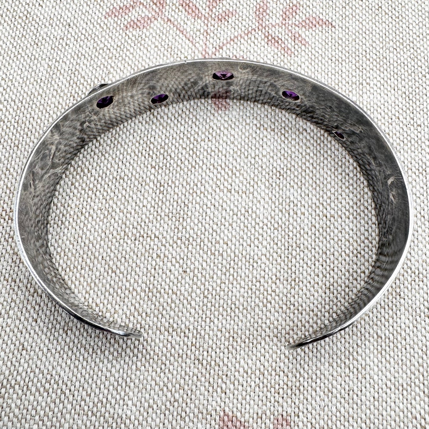 Vintage silver hammered and amethyst cuff bracelet
