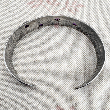 Vintage silver hammered and amethyst cuff bracelet