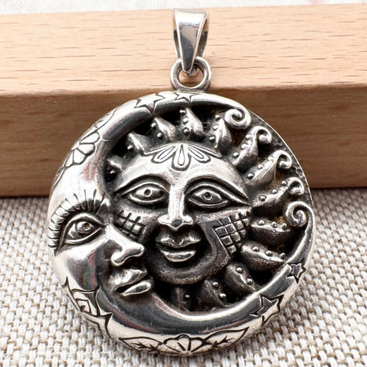 The Thimble Society London celestial sun and moon pendant, hallmarked London 2019