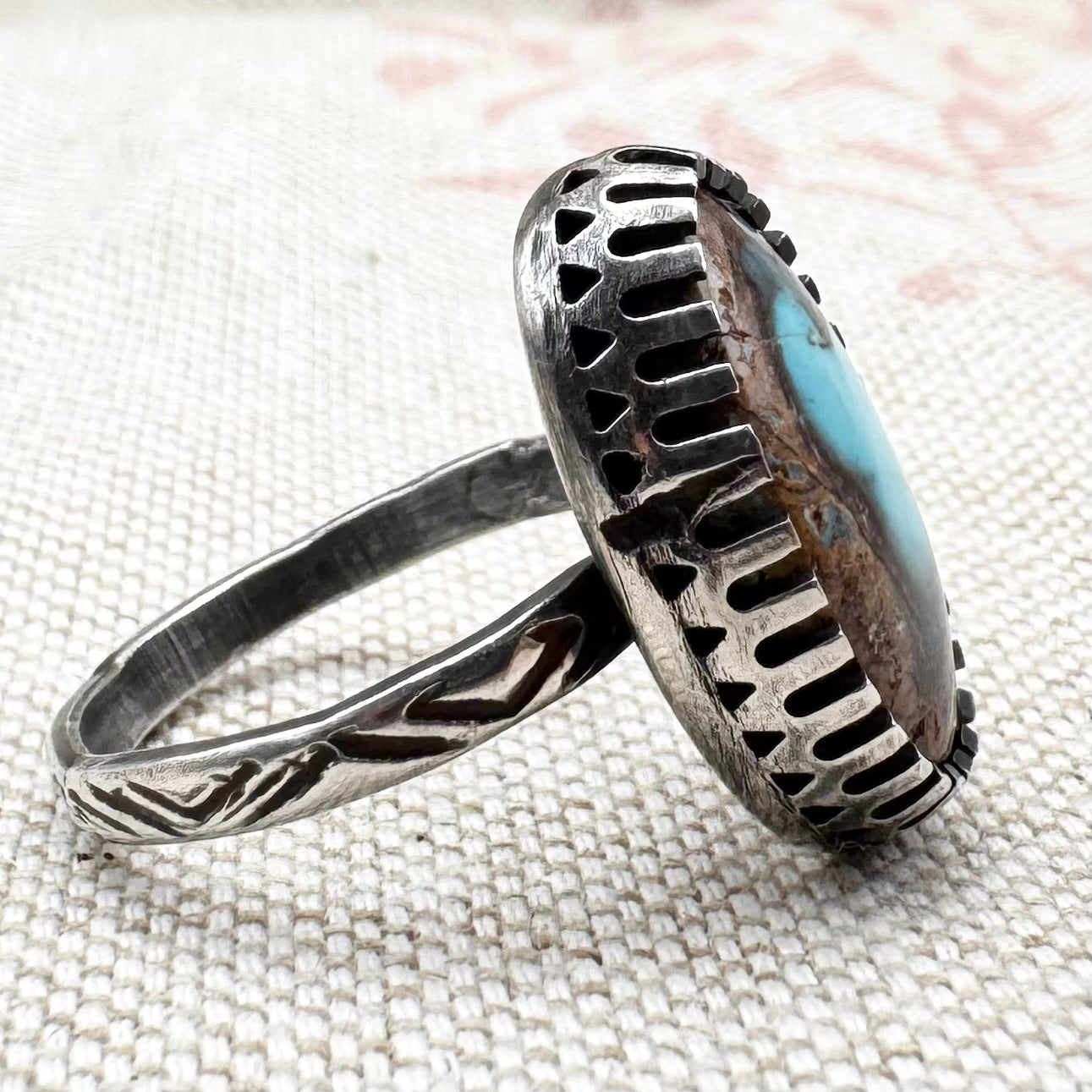 Silver and boulder turquoise statement ring, size O (US 7), hallmarked London 2019