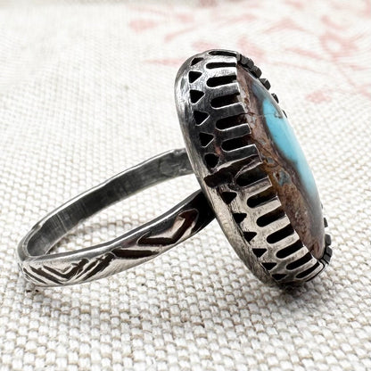 Silver and boulder turquoise statement ring, size O (US 7), hallmarked London 2019