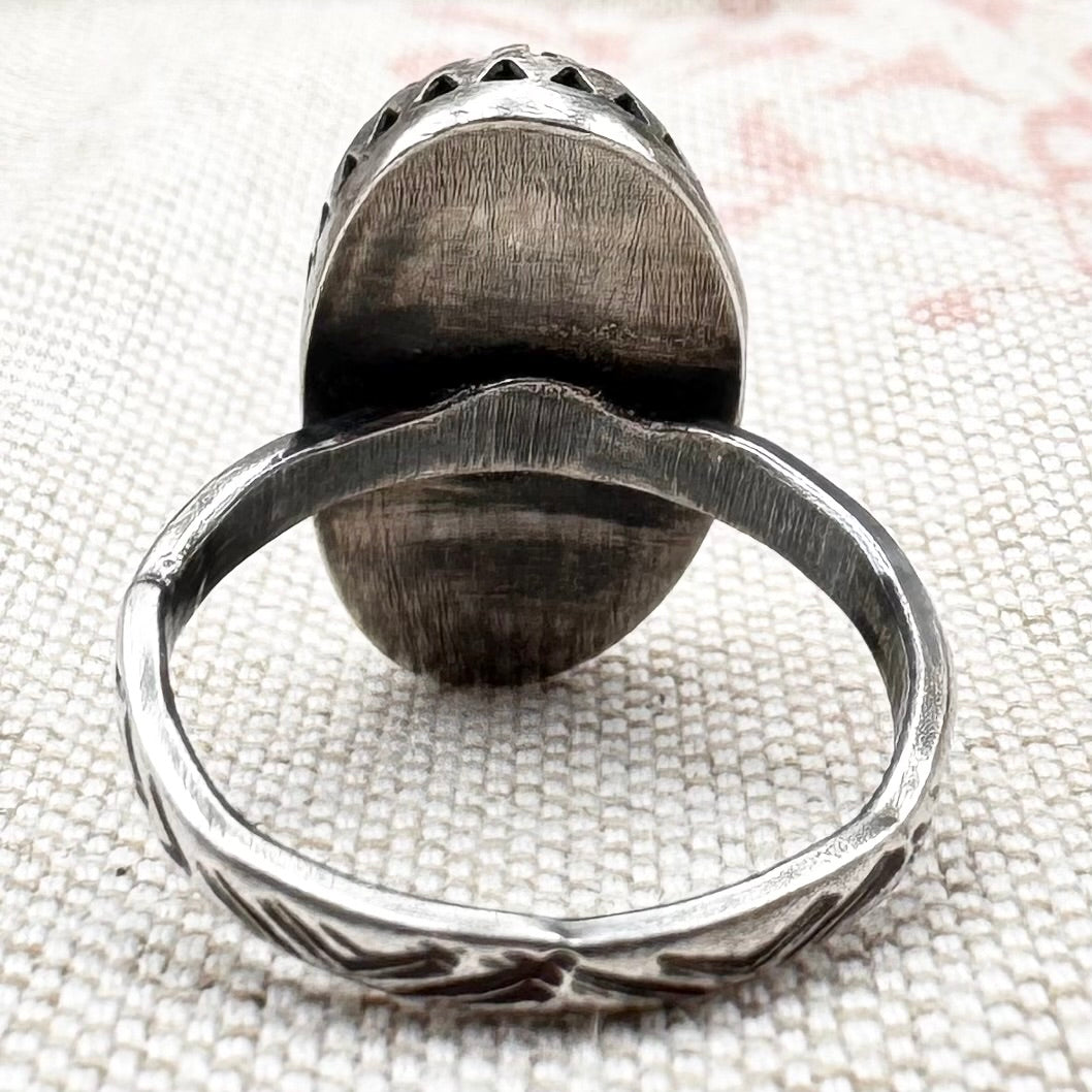 Silver and boulder turquoise statement ring, size O (US 7), hallmarked London 2019