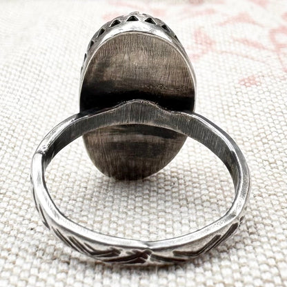 Silver and boulder turquoise statement ring, size O (US 7), hallmarked London 2019