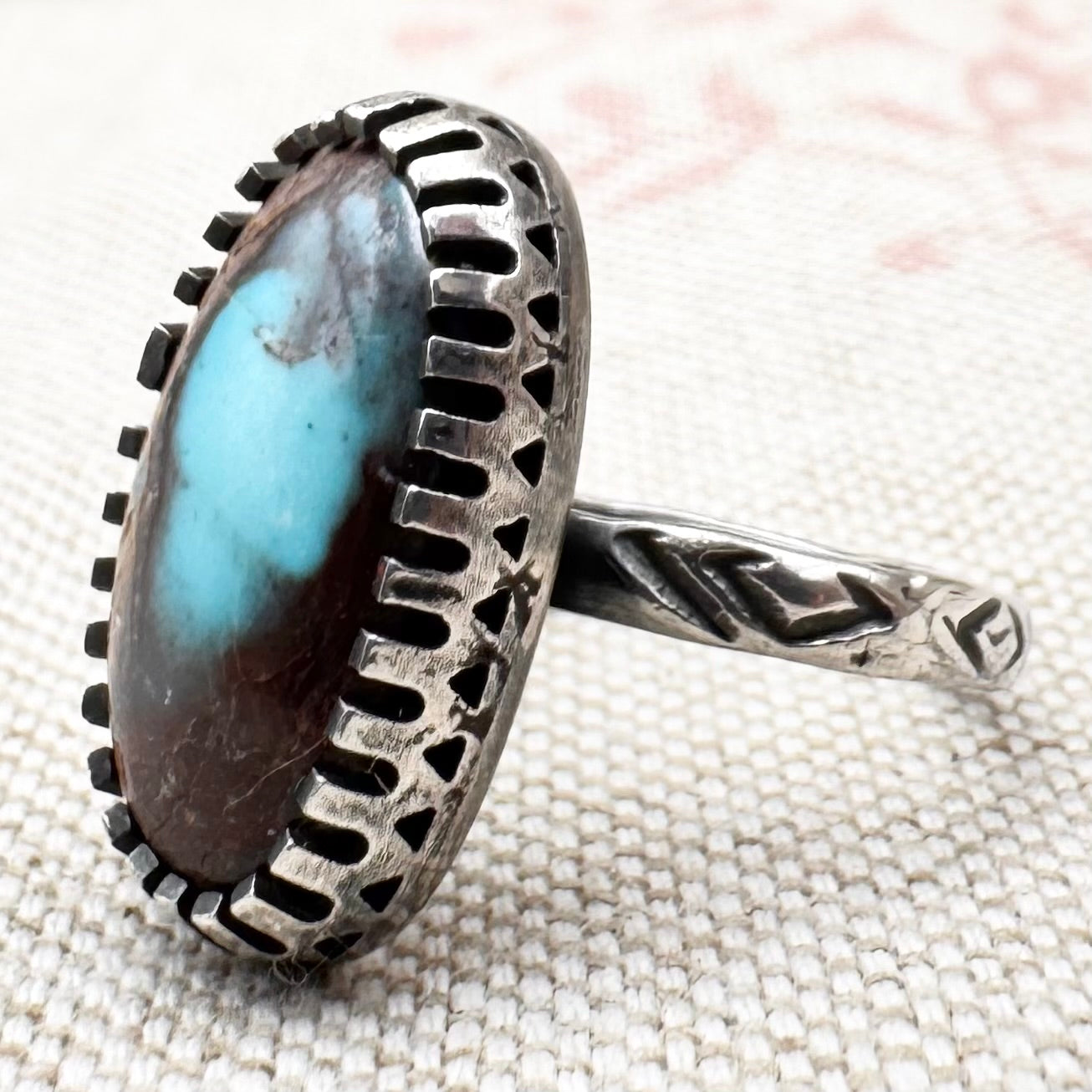 Silver and boulder turquoise statement ring, size O (US 7), hallmarked London 2019