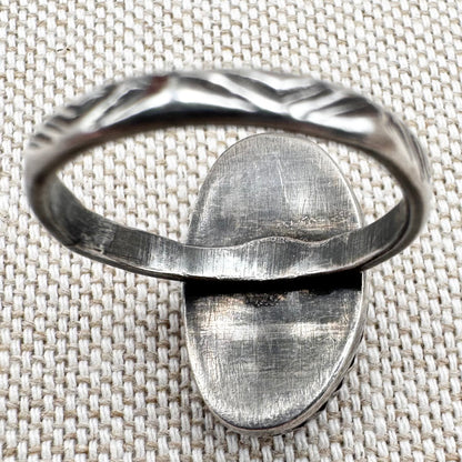 Silver and boulder turquoise statement ring, size O (US 7), hallmarked London 2019