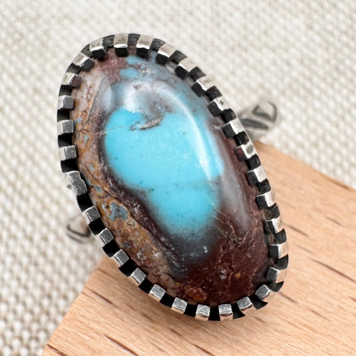 Silver and boulder turquoise statement ring, size O (US 7), hallmarked London 2019