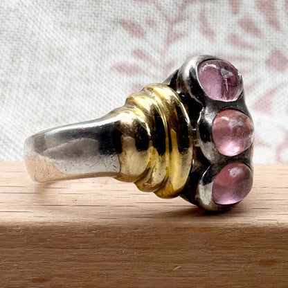 Vintage pink tourmaline ring with gold-tone accents, size N (US 6.5)