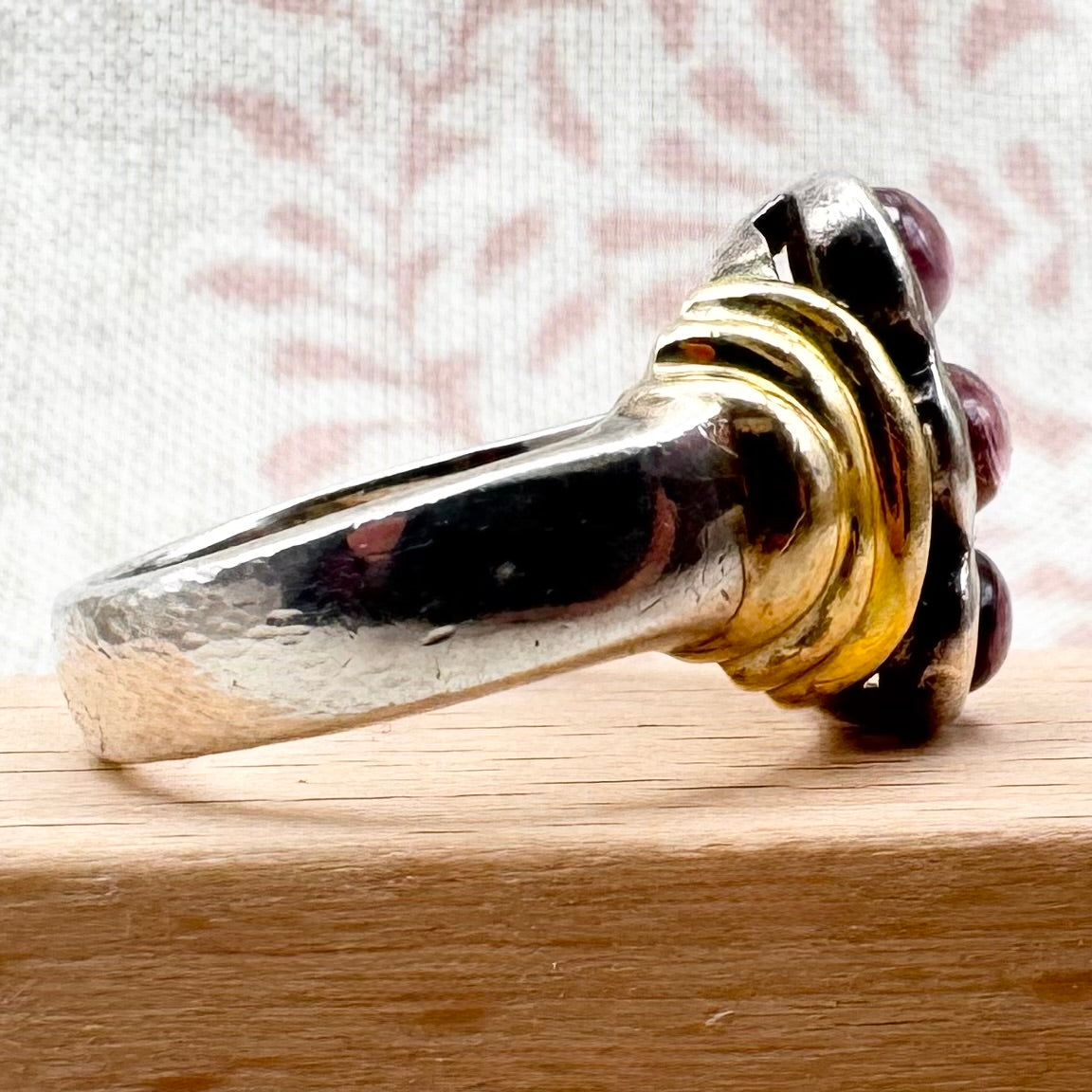 Vintage pink tourmaline ring with gold-tone accents, size N (US 6.5)