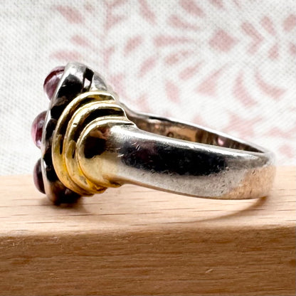Vintage pink tourmaline ring with gold-tone accents, size N (US 6.5)