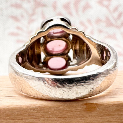 Vintage pink tourmaline ring with gold-tone accents, size N (US 6.5)