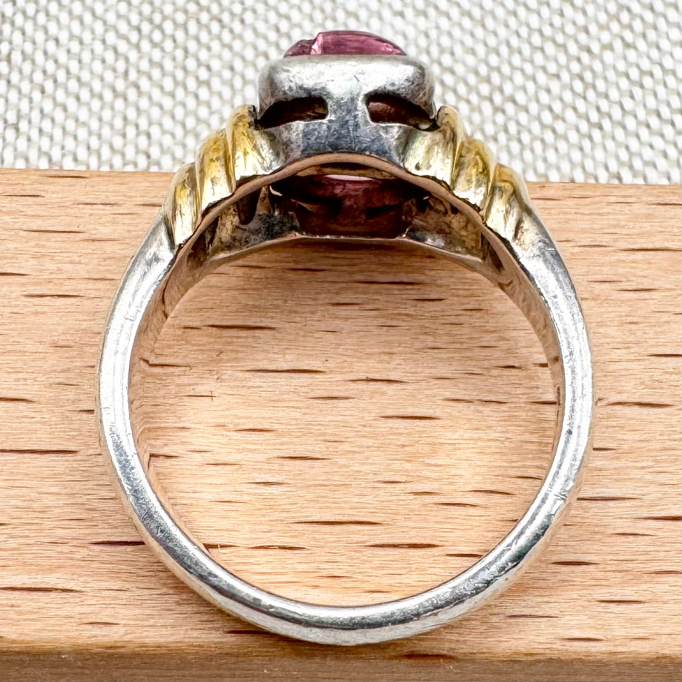 Vintage pink tourmaline ring with gold-tone accents, size N (US 6.5)