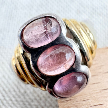 Vintage pink tourmaline ring with gold-tone accents, size N (US 6.5)