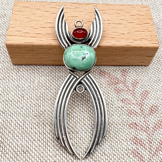 Vintage silver, turquoise and carnelian pendant