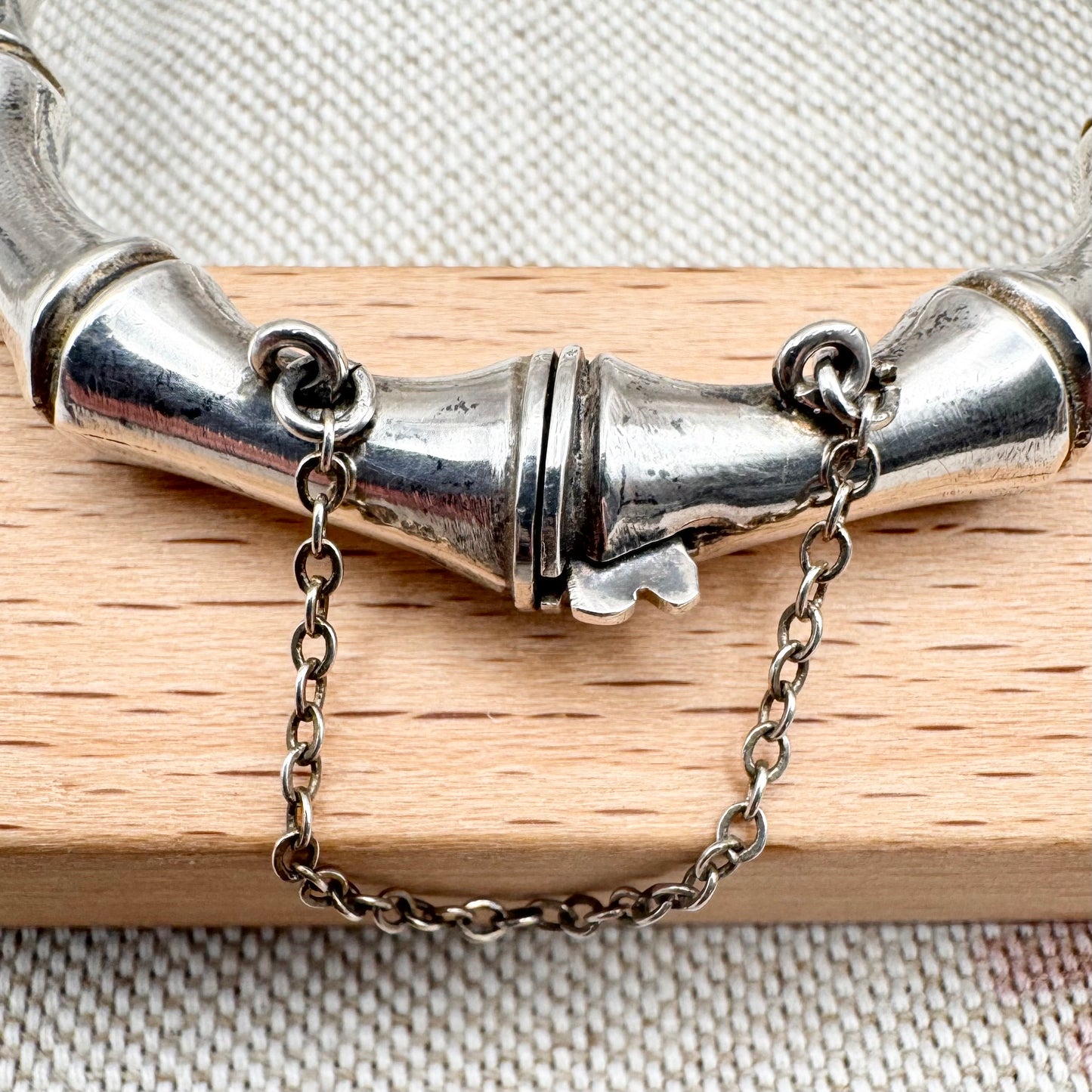 Vintage silver bamboo hinged bangle, hallmarked Chester 1946