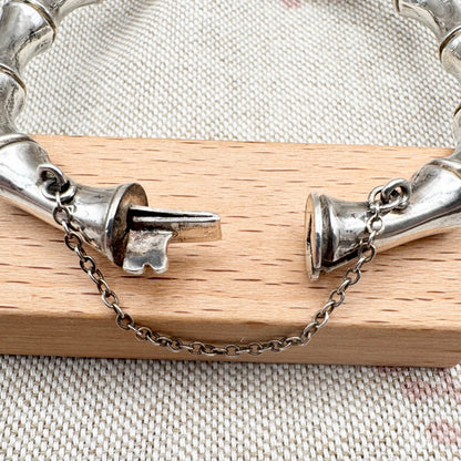 Vintage silver bamboo hinged bangle, hallmarked Chester 1946