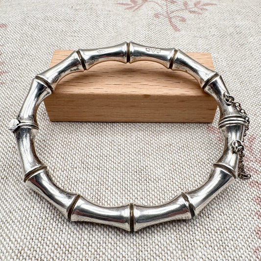 Vintage silver bamboo hinged bangle, hallmarked Chester 1946
