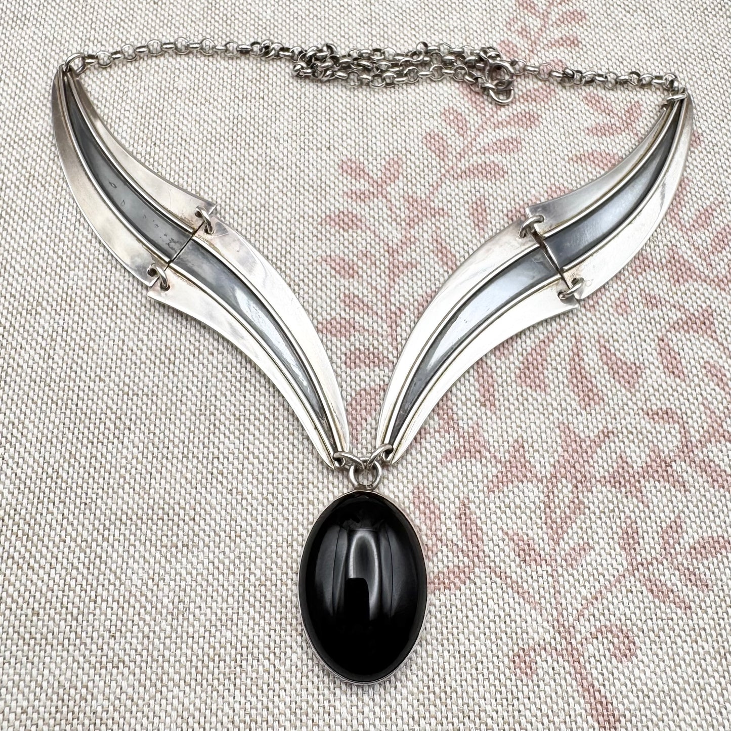 Vintage silver & black onyx necklace, Birmingham import hallmarks