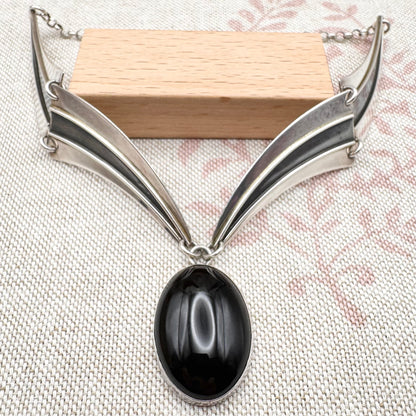 Vintage silver & black onyx necklace, Birmingham import hallmarks