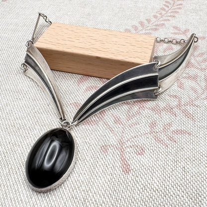 Vintage silver & black onyx necklace, Birmingham import hallmarks