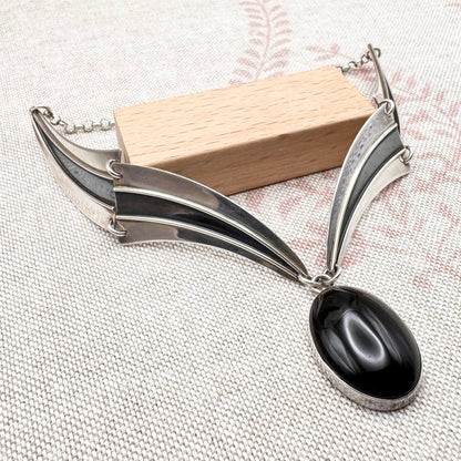 Vintage silver & black onyx necklace, Birmingham import hallmarks