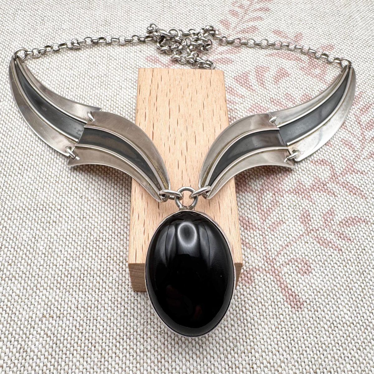 Vintage silver & black onyx necklace, Birmingham import hallmarks