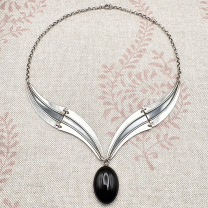 Vintage silver & black onyx necklace, Birmingham import hallmarks